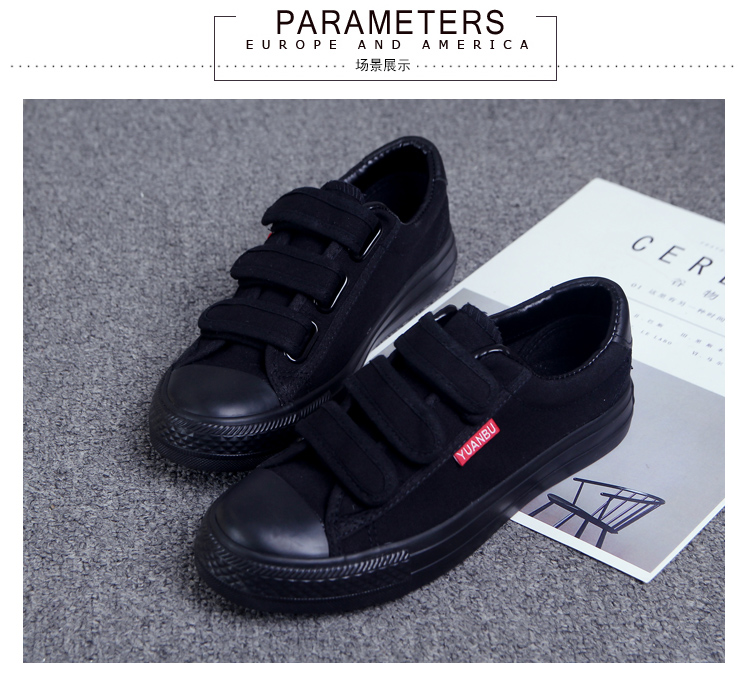 Các mẫu mùa xuân và mùa hè toàn màu đen thấp để giúp giày vải Velcro hoạt động shop giày sneaker