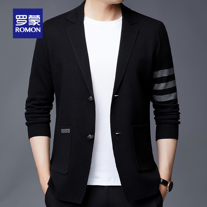 Romon Men's Cardigan Outerwear Casual Suit Knitwear Men's Spring and Autumn New Trendy Blazer Men's Top
