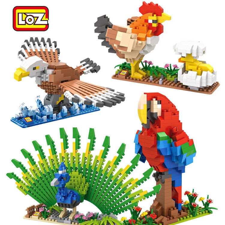 German Loz Diamond Building Blocks Animal Bird Toys Hen Chick Peacock Eagle Parrot Myna Bird Gift