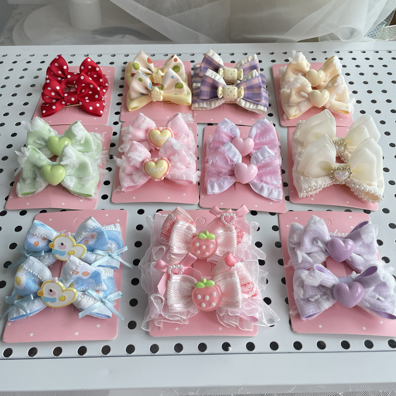 Handmade Kidsren's Clip Stereo Heart Dopamine Fresh Color Hair Clip Polka Dot Plaid Clip Strawberry Little Yellow Duck