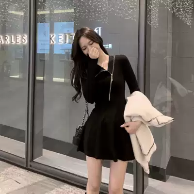 Autumn women's clothing 2019 new trend waist thin temperament a-line skirt high cold royal sister style mature dress autumn and winter