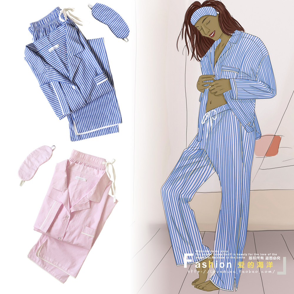 Former foreign trade female summer thin European and American boyfriend wind quality cotton with eye - covered pajamas suit