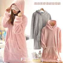Original list Foreign trade Female autumn Winter cute Lianhood thickened Long Coral Suede Long Sleeve Sleeping Dress Sleeping Robe Pajamas