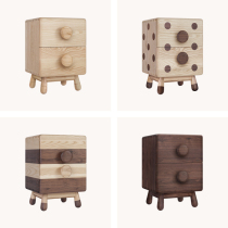  Upper-shaped childrens nightstand Polka dot striped storage cabinet Ash wood black walnut solid wood environmental protection furniture
