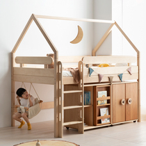 Upper shaped child in the tree house bed childrens tent bed wooden house half-height high bed can be raised flying house full wood bed