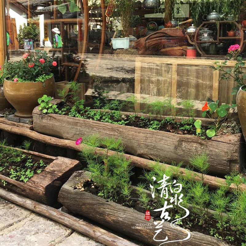 Old wood balcony long strip flower pot flower trough weathered wood anti-corrosion old wood trough dead wood to grow flowers and vegetables