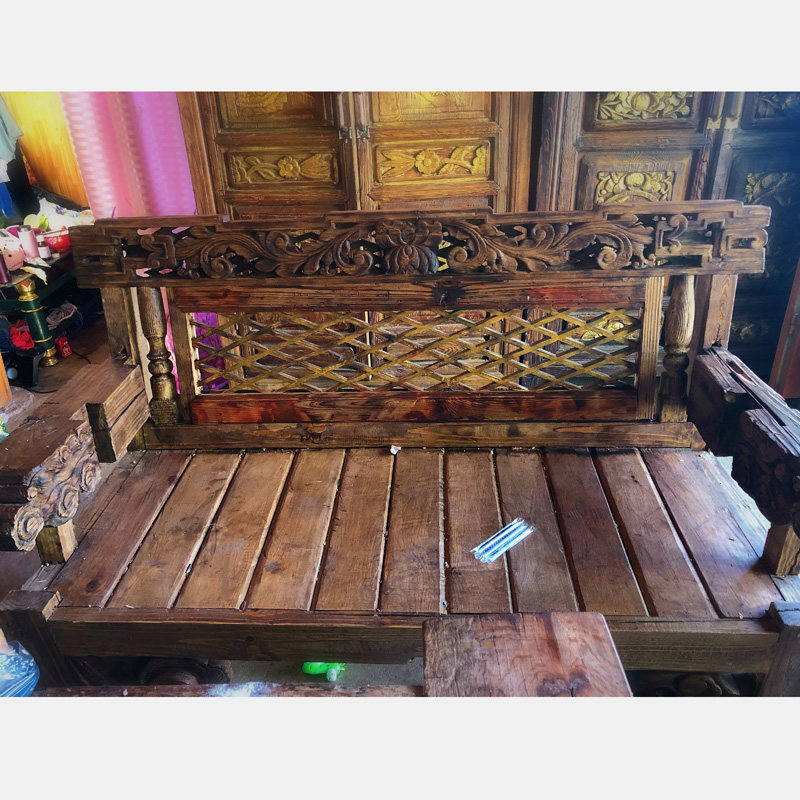 Solid wood chaise couch Pear wood folk-made old carved tea room double stool Master stool Living room side-lying long reclining chair