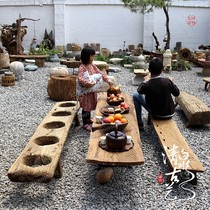 Qingquan ancient art rectangular log tea table board weathered wood pastoral table long wooden table outdoor tea table tea table