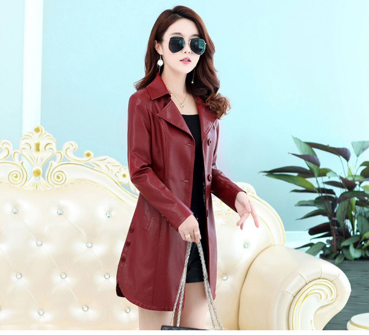 Mùa thu đông 2018 mới Áo khoác da nữ Hained dài phần Slim size lớn Áo khoác da cừu Hàn Quốc áo bomber da lộn