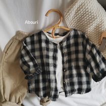 Retro-style explosion soft ~ art and wind South Korean boy girls double cotton yarn loose plaid cardiovert jacket 2022 spring