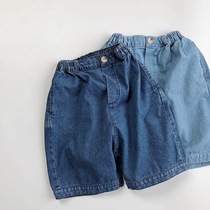 Small broadlegs ~ Korean childrens clothing Children with easy water washed soft jeans Men and women Songsong down Seven Pants 2022 Summer