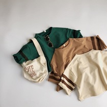 Customized fabric JI feel South Korea South Gate Childrens baby seal loose seven-piece sleeve T-shirt thin sweater