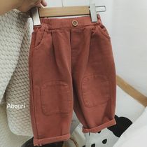 2022 autumn in good looking Korean children twill cloth patch pants boy girl stickup loose pair of jeans