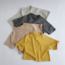 Feel Fracking ~ South Korea Ins Children Pure Cotton Striped 50% Sleeve T-Shirt Male And Female Short Sleeve Blouses 2022 Summer