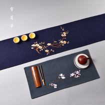 Embroidered plum cotton linen tea mat cotton numb tea XI Chinese tea table Flag cloth tea mat tea cloth Tea Road cushion accessories