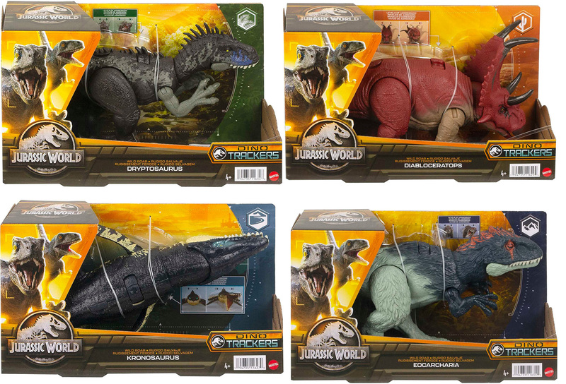Mattel 2023 Jurassic World Dinosaur Tracking Series Sound Effect Roaring C Roulong Injury Dragon Shark Toothed Dragon Horned Dragon