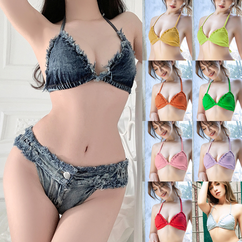 633 # New European and American Style Sexy Denim Bikini Swimsuit Set Hot Girl Bar Ds Performance Outfit Lingerie Bra
