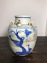 The Qing dynasty of the blue-and-white porcelain with the cao long flower-and-bird large tank (countryside recovery line supply) old objects