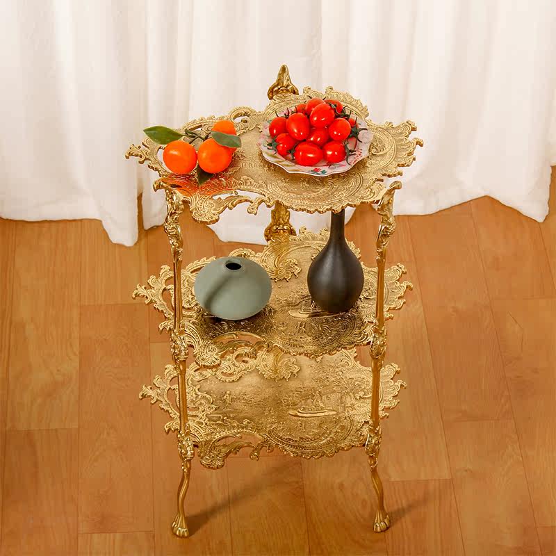 Fan-style light extravagant brass hollowed-out flower shelf Carved Shelf Palace Wind Multilayer Round Floor Containing shelf