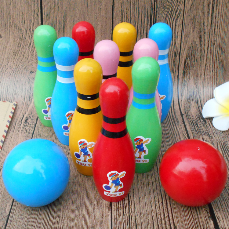 23 23-year-old baby parent-child Puzzle Indoor Children Solid Wood Bowling Toy Sets Kindergarten Ball-class Boy Gift