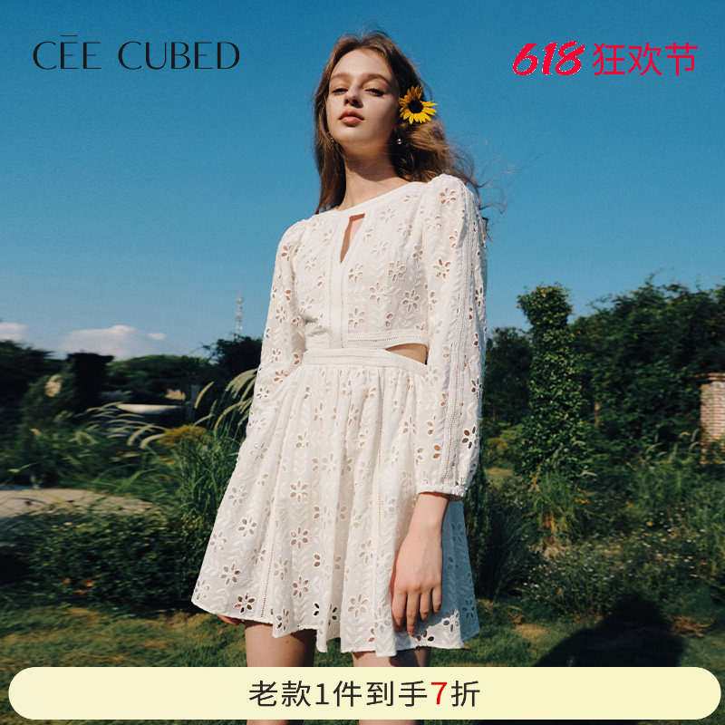 Cee Cubed Sunflower Cut Out Embroider Waist-Revealing Design Long-Sleeved Dress for Women 2026 Spring New Style Cee Cubed Sunflower Cut Out Embroider Waist-Revealing Design Long-Sleeved Dress for Women 2026 Spring New Style