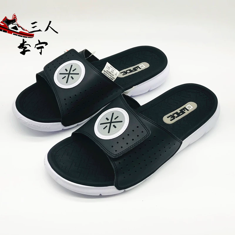 Li Ning Wade Road wow6 không ngủ màu đen và trắng Velcro Wade 7 dép trượt bóng rổ thể thao thủy triều ABTN003 - Dép thể thao