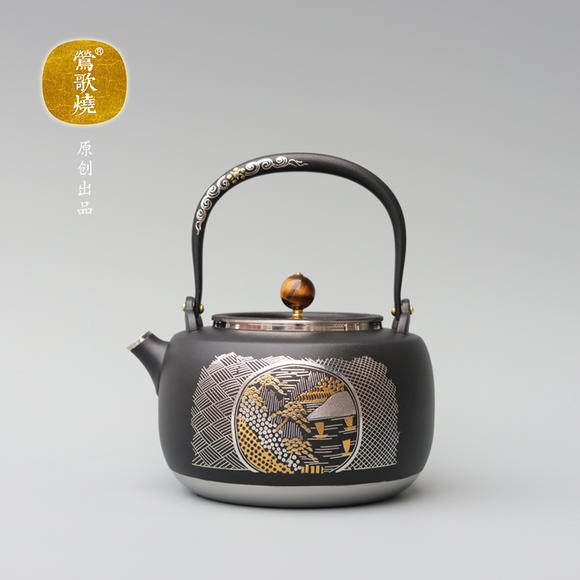 Taiwanese Orioles Songs Burning Stainless Steel Teapot 316 Grade Black Crystal Stove Home Cooking Tea Burning Kettle Tietian Gold And Silver Landscapes