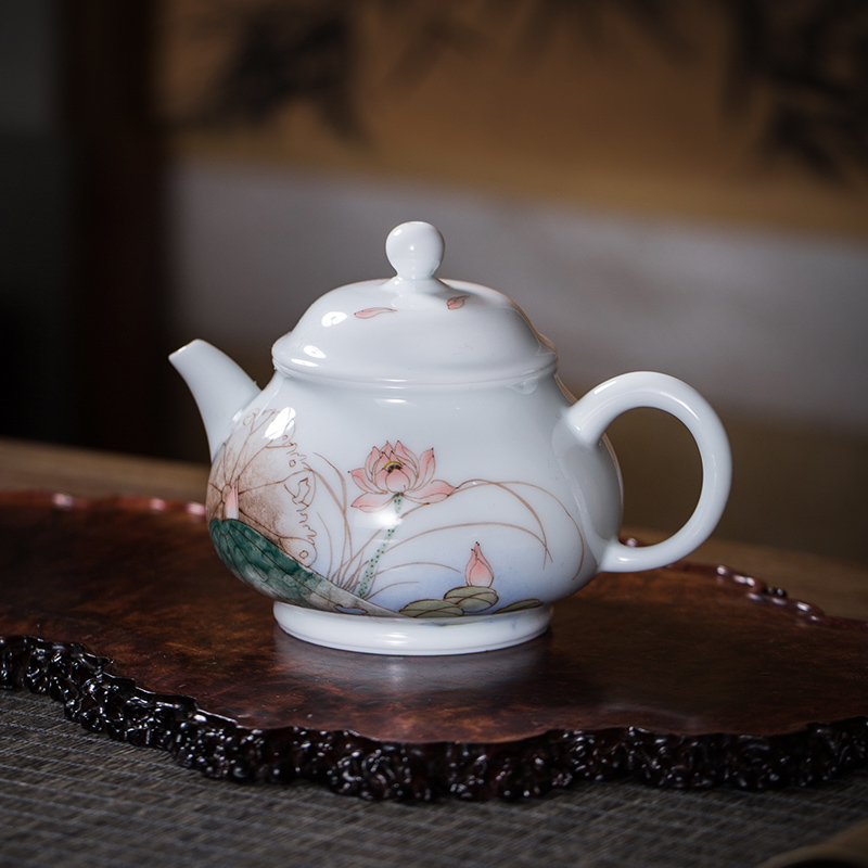 The Owl up with jingdezhen ceramic teapot tea by hand kung fu tea set under the glaze color flat belly hand - made lotus POTS