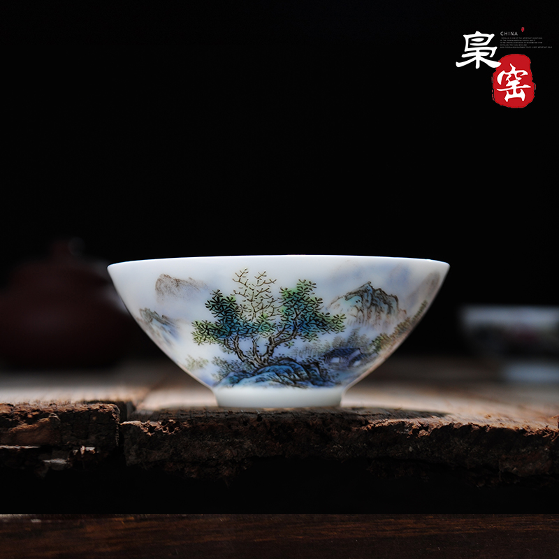 Jingdezhen ceramic kung fu tea cup single CPU hand - made enamel hat to a cup of tea light blue and white sample tea cup drawing personal cup