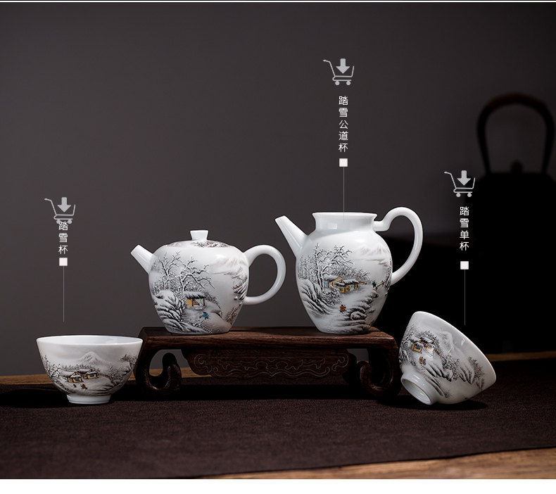 Jingdezhen ceramic hand - made enamel teapot manual snow jade porcelain teapot small household kung fu tea pot