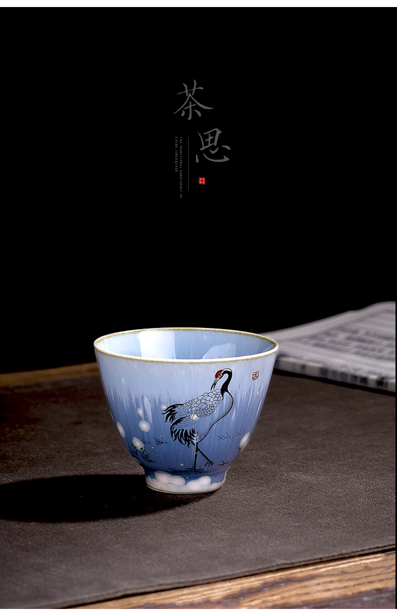 Jingdezhen wood antique hand - made sample tea cup crane up ceramic cups kung fu tea pu 'er individual cups