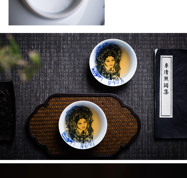 The Owl up jingdezhen tea character actress master cup tea cup colored enamel peony cup drawing