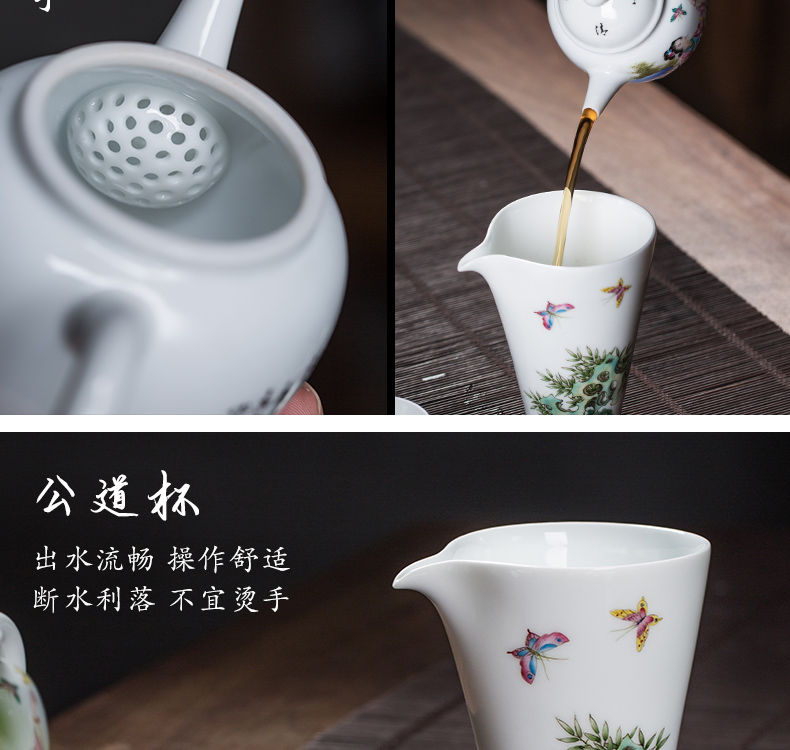 Owl up jingdezhen ceramics by hand hand - made kung fu tea set colored enamel handmaiden figures make tea with the teapot