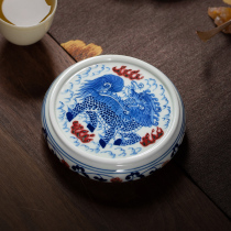 Jingdezhen hand - made blue flower glaze red ceramic cover large Kyin Kyto Kung Fu tea accessories