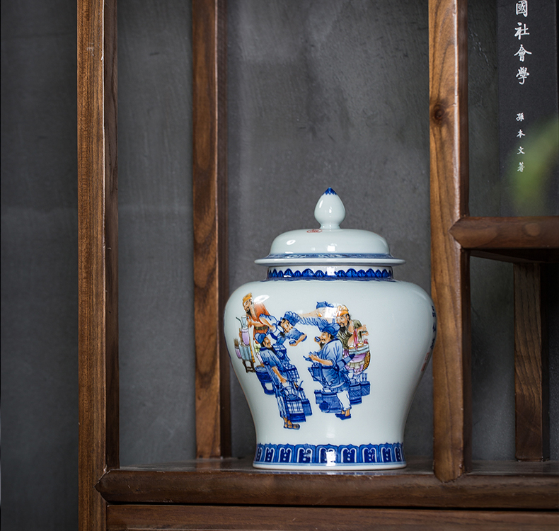 General owl up jingdezhen blue and white color bucket high - grade tea pot archaize furnishing articles all checking ceramic large - sized caddy fixings