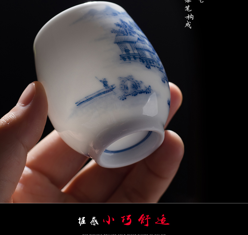 The Owl up jingdezhen blue and white hand draw landscape kung fu tea set ceramic tea cup masters cup small tea cups