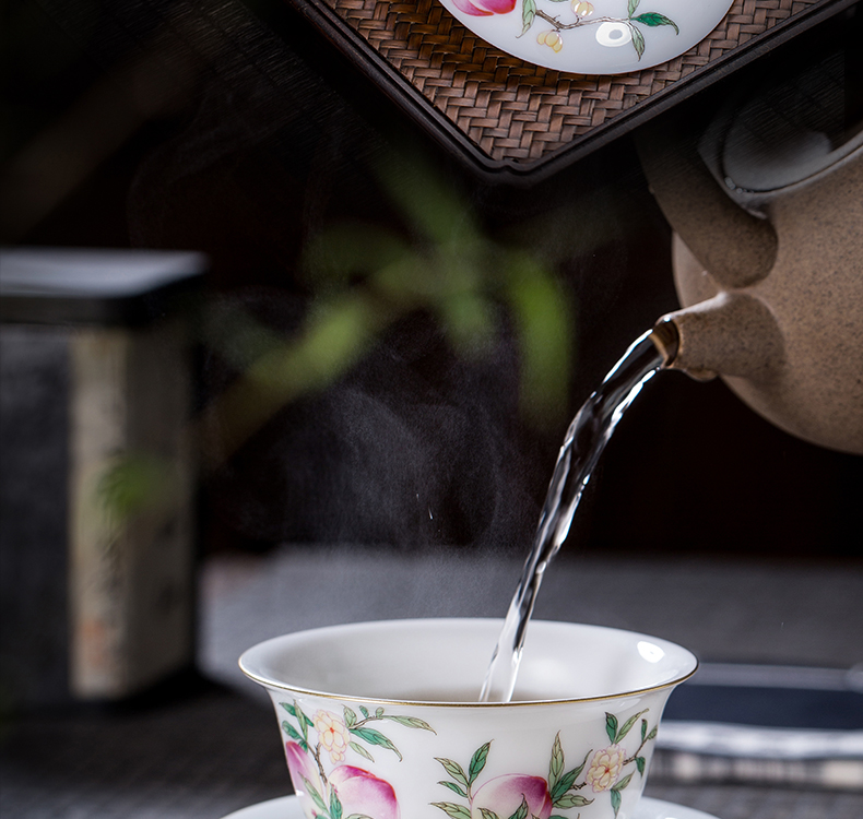 The Owl up with jingdezhen ceramic manual tureen tea cup three see colour peach traditional enamel to bowl