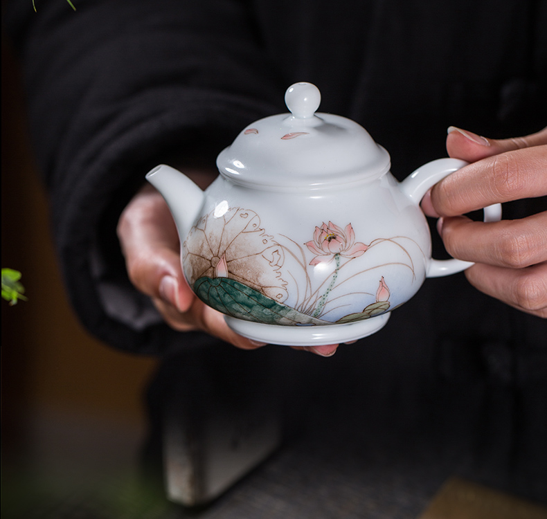 The Owl up with jingdezhen ceramic teapot tea by hand kung fu tea set under the glaze color flat belly hand - made lotus POTS