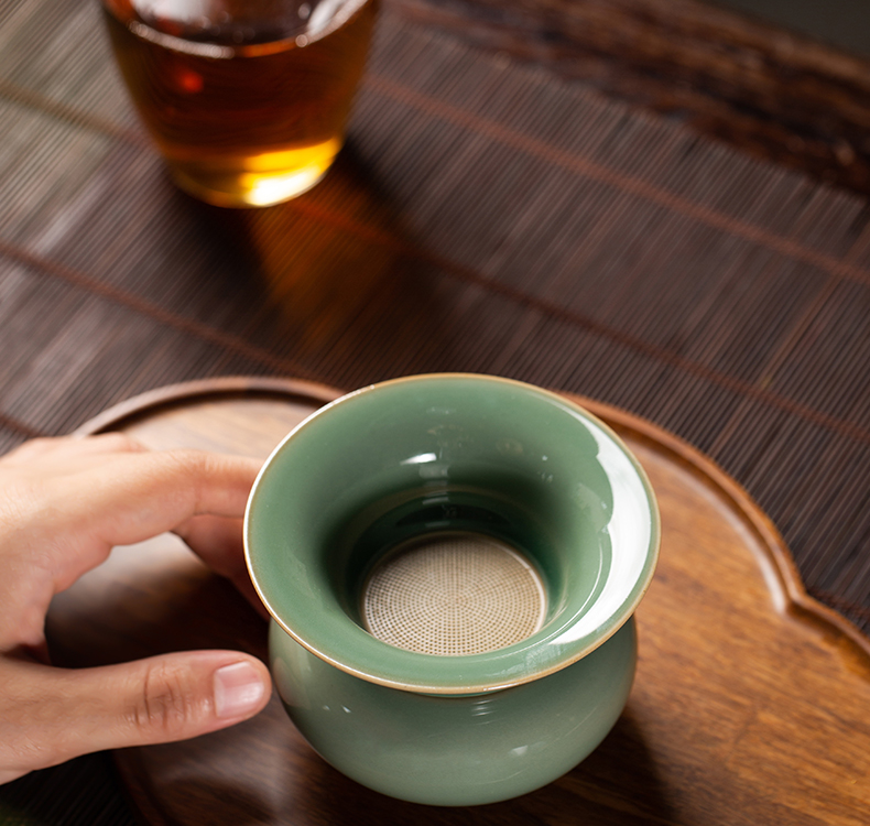 One - piece full checking ceramic owl up) filter kunfu tea accessories fair keller name plum green glaze tea set