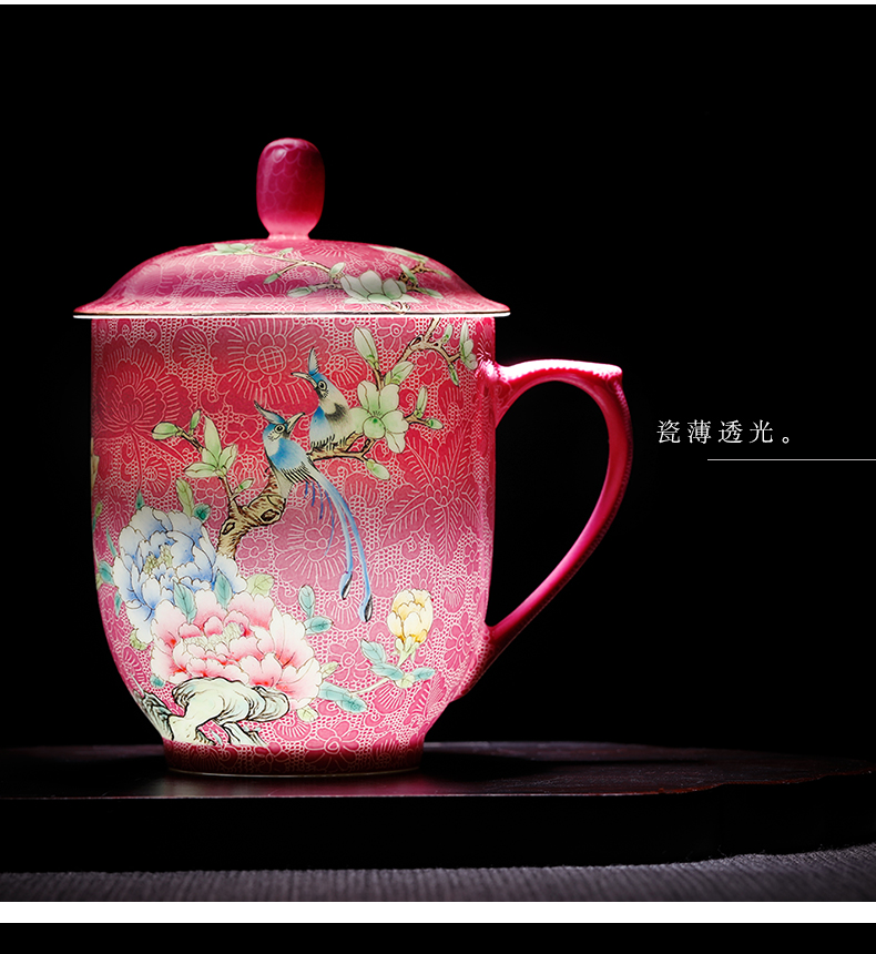 Ceramic powder enamel cover cup manual pick is seems cover the meeting individual cup of jingdezhen hand - made large office cup