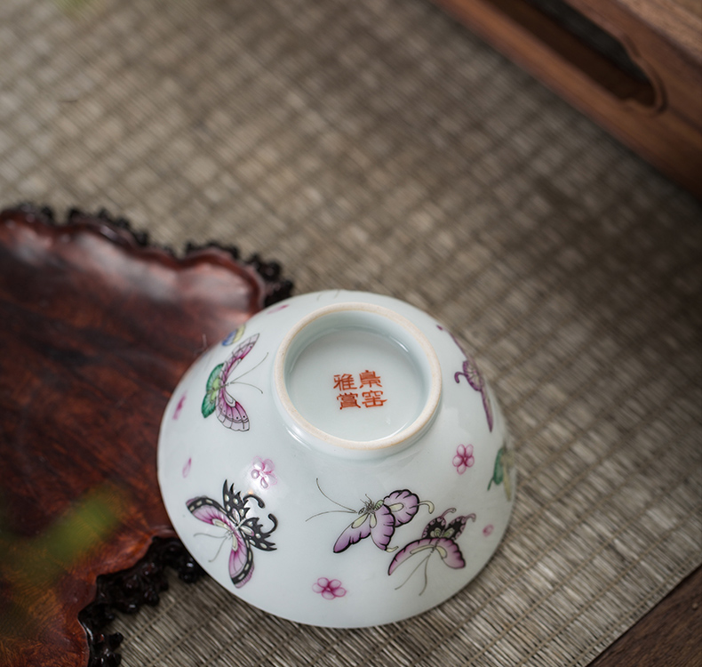 The Owl up jingdezhen tea masters cup draw with enamel butterfly single CPU checking ceramic sample tea cup