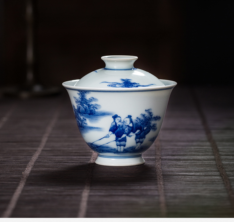 The Owl only tureen teacups hand - made up with jingdezhen blue and white two high - end antique checking ceramic tea bowl