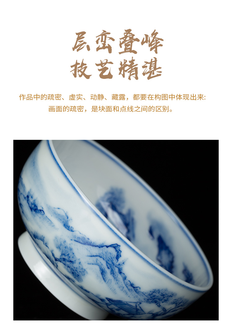 Blue and white landscape painting of jingdezhen ceramics single CPU hand - made personal master kung fu tea cup tea cup