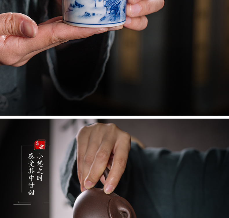 Owl up jingdezhen blue and white ceramic filter) maintain the tea set fire suit kung fu tea and heavy industry