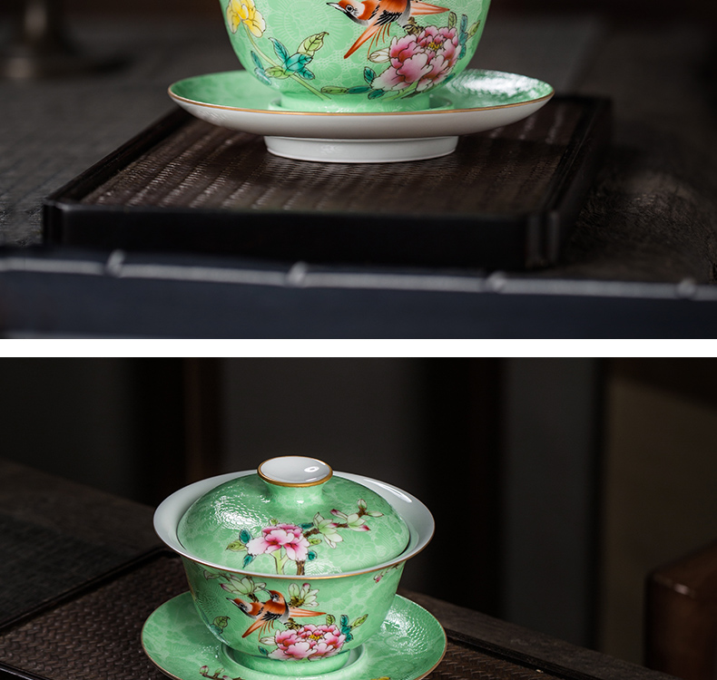 The Owl up with jingdezhen ceramic tureen manually only three cups of grilled flower color glaze hand - made kung fu tea tea bowl