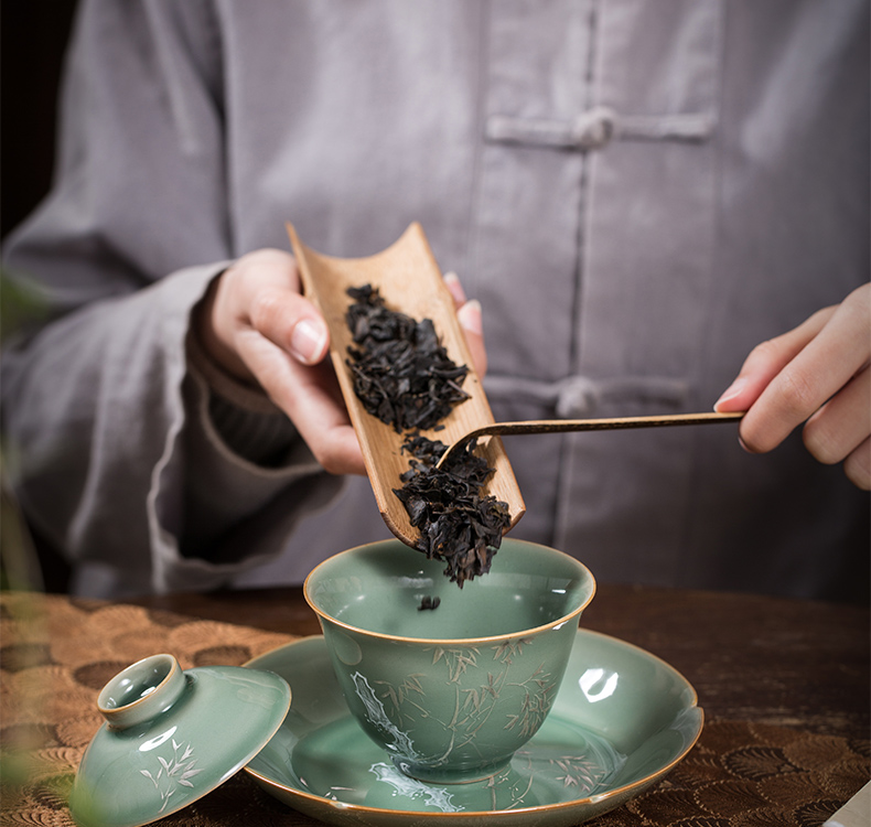 The Owl up with jingdezhen ceramic name plum green tureen tea set manually second cup hand - made see colour elegant bamboo wing cup