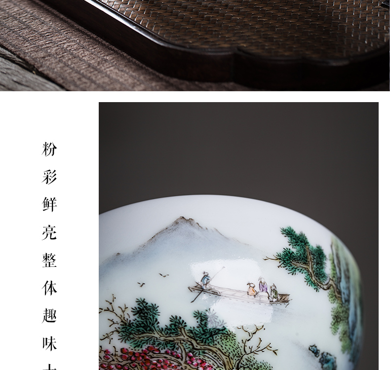 The Owl up with jingdezhen ceramic tea set porcelain enamel master cup single kung fu tea cups and calligraphy painting of CPU