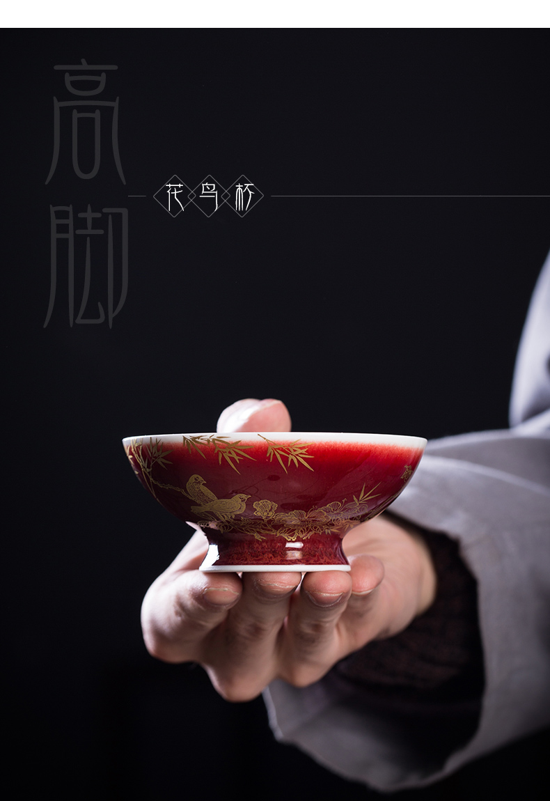 The Owl up jingdezhen tea tea set ruby red glaze masters cup, cup paint bamboo pay-per-tweet bird pure manual kung fu tea cups