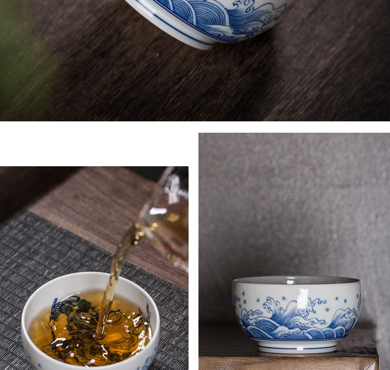 The Owl up jingdezhen blue and white hand painting of pu 'er tea large - sized ceramic cups master cup kung fu tea set