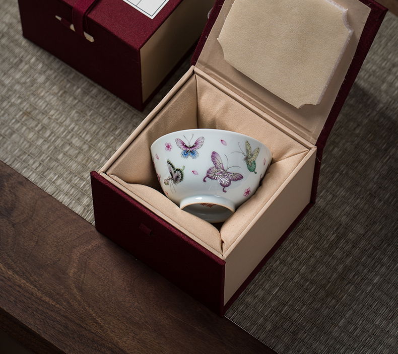 The Owl up jingdezhen tea masters cup draw with enamel butterfly single CPU checking ceramic sample tea cup